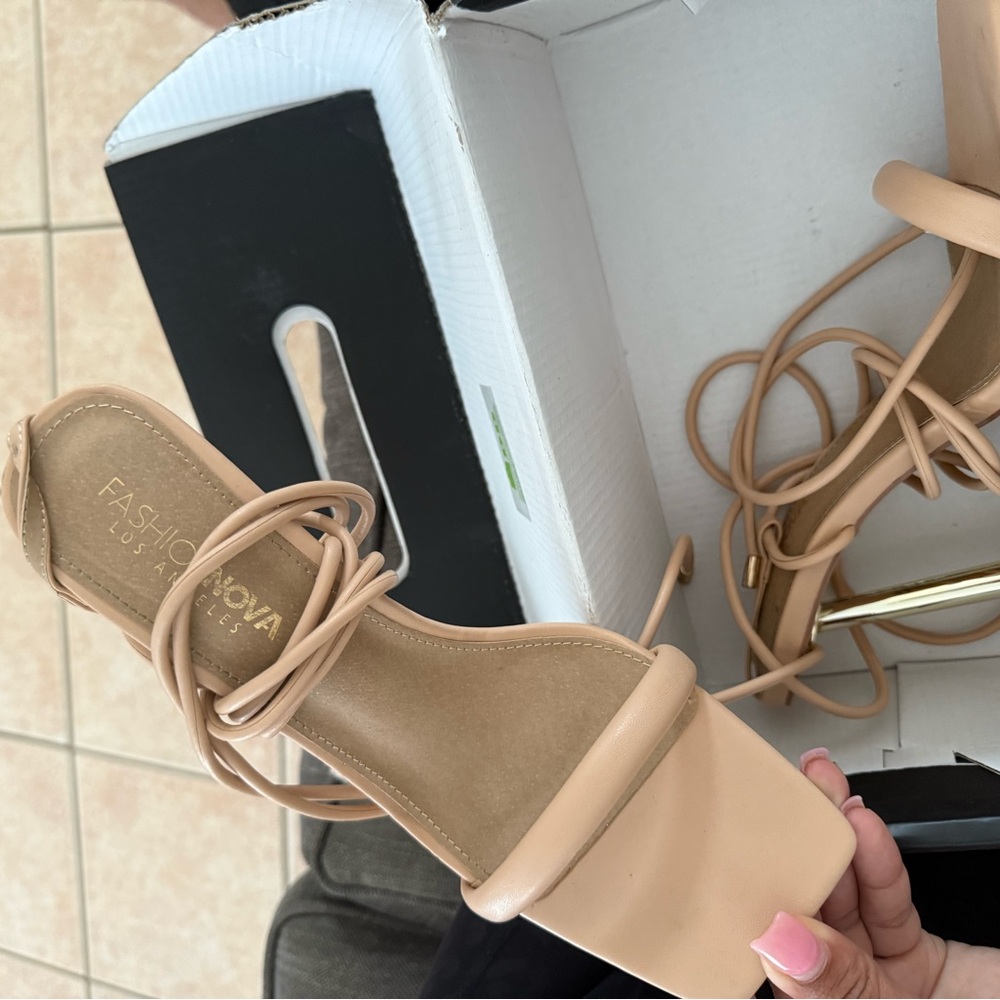Fashion Nova Nude Lace-Up Heels